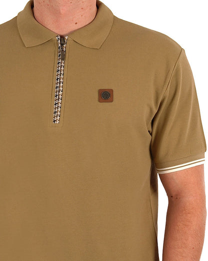 Trojan Houndstooth Zip Polo Camel