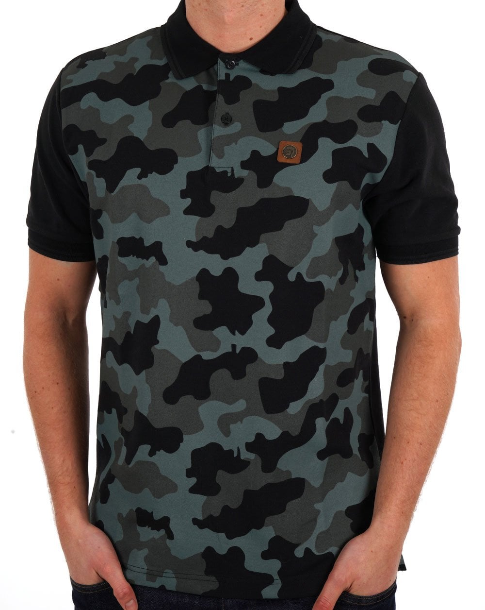 Trojan Camo Panel Pique Polo Shirt Black