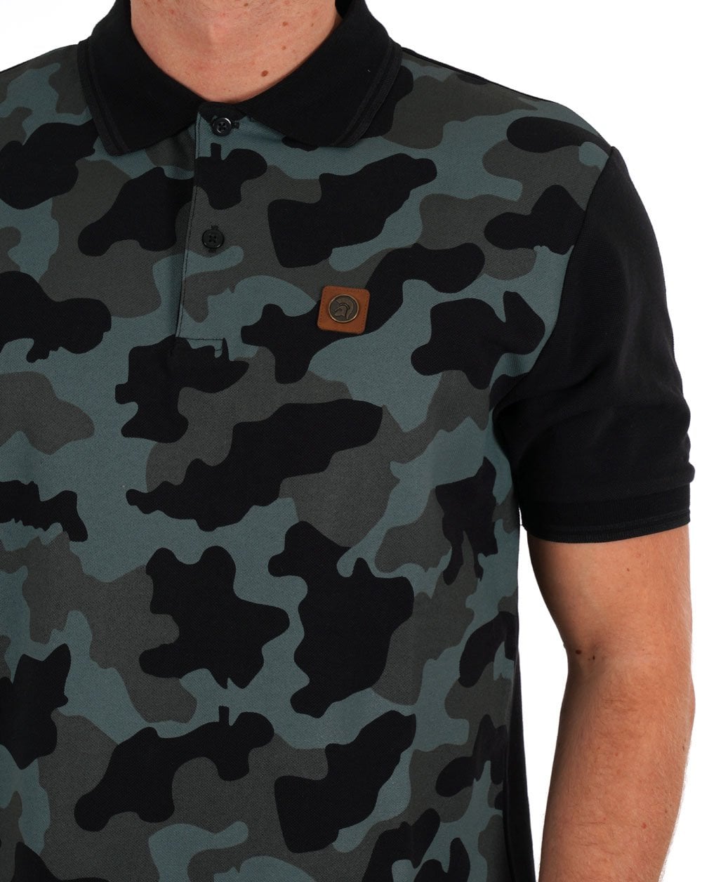 Trojan Camo Panel Pique Polo Shirt Black