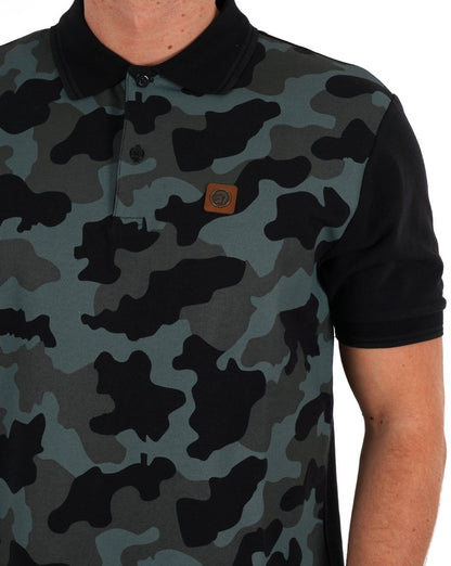 Trojan Camo Panel Pique Polo Shirt Black