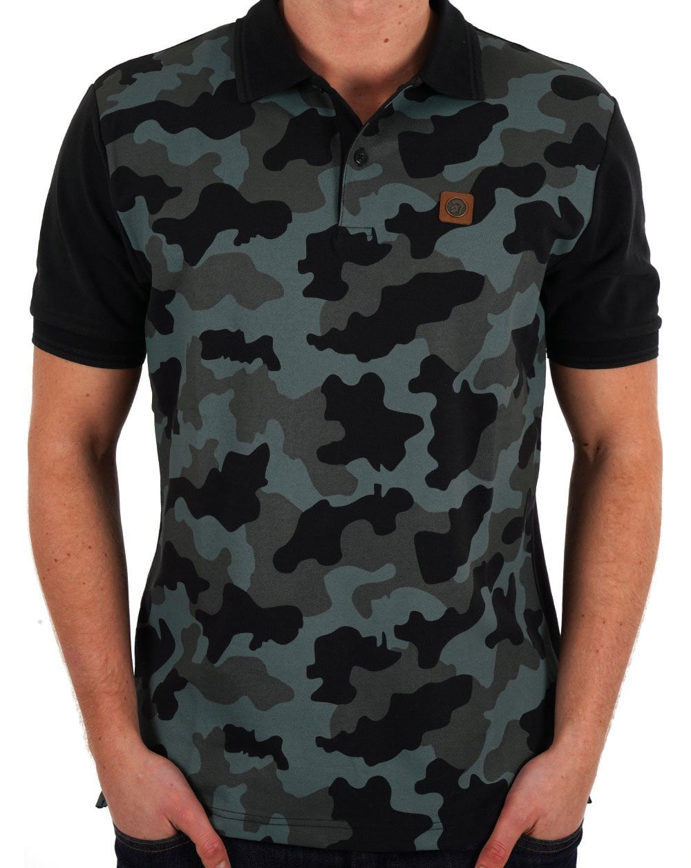 Trojan Camo Panel Pique Polo Shirt Black