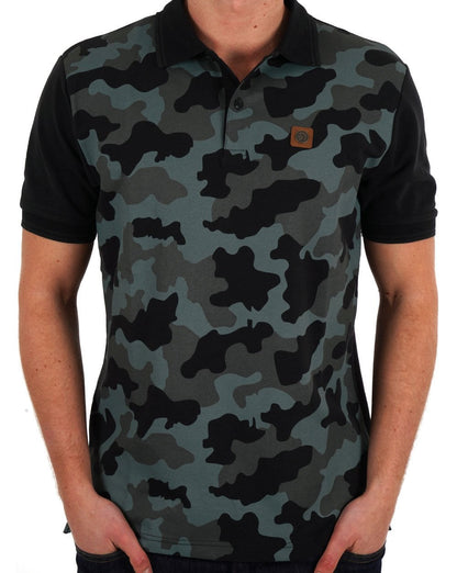 Trojan Camo Panel Pique Polo Shirt Black