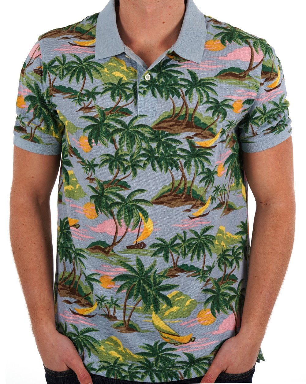 Gant Hawaiian Print Polo Shirt Dove Blue
