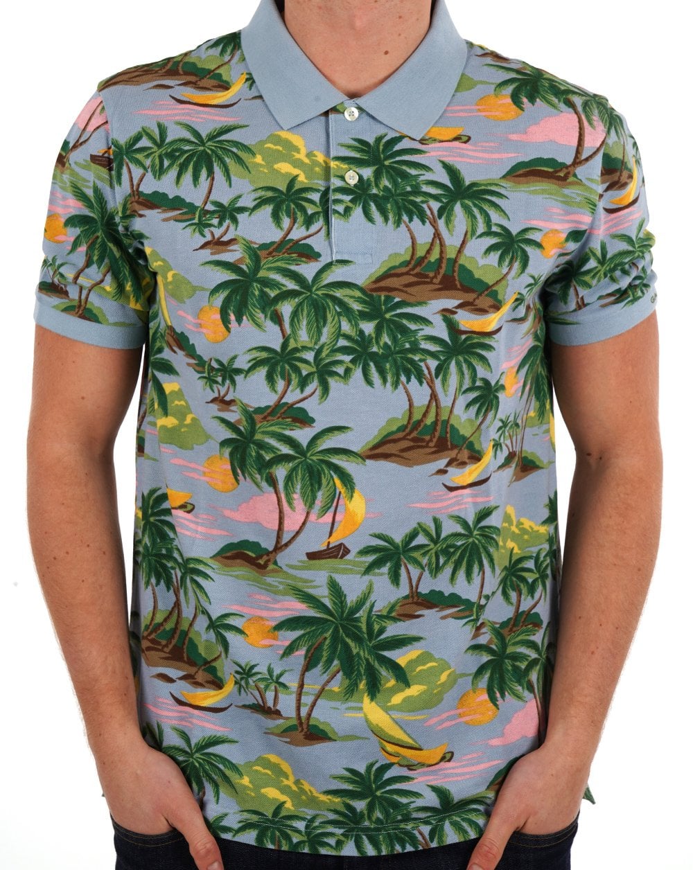 Gant Hawaiian Print Polo Shirt Dove Blue