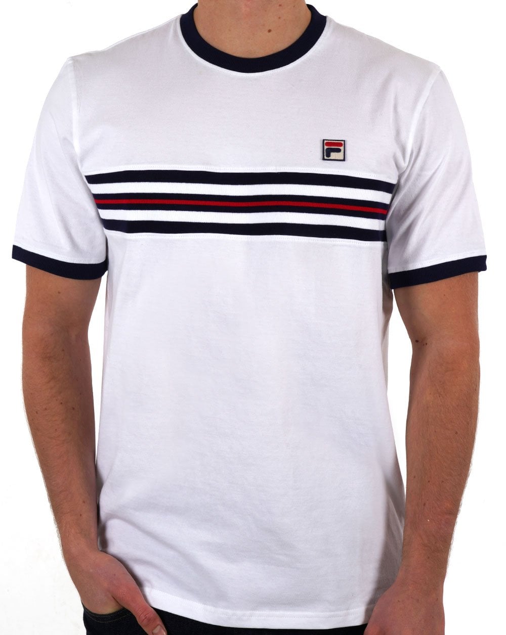 Fila Vintage Chest striped T Shirt White