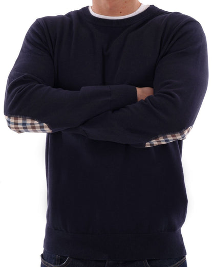 Aquascutum Check Elbow Patch Knit Jumper Navy