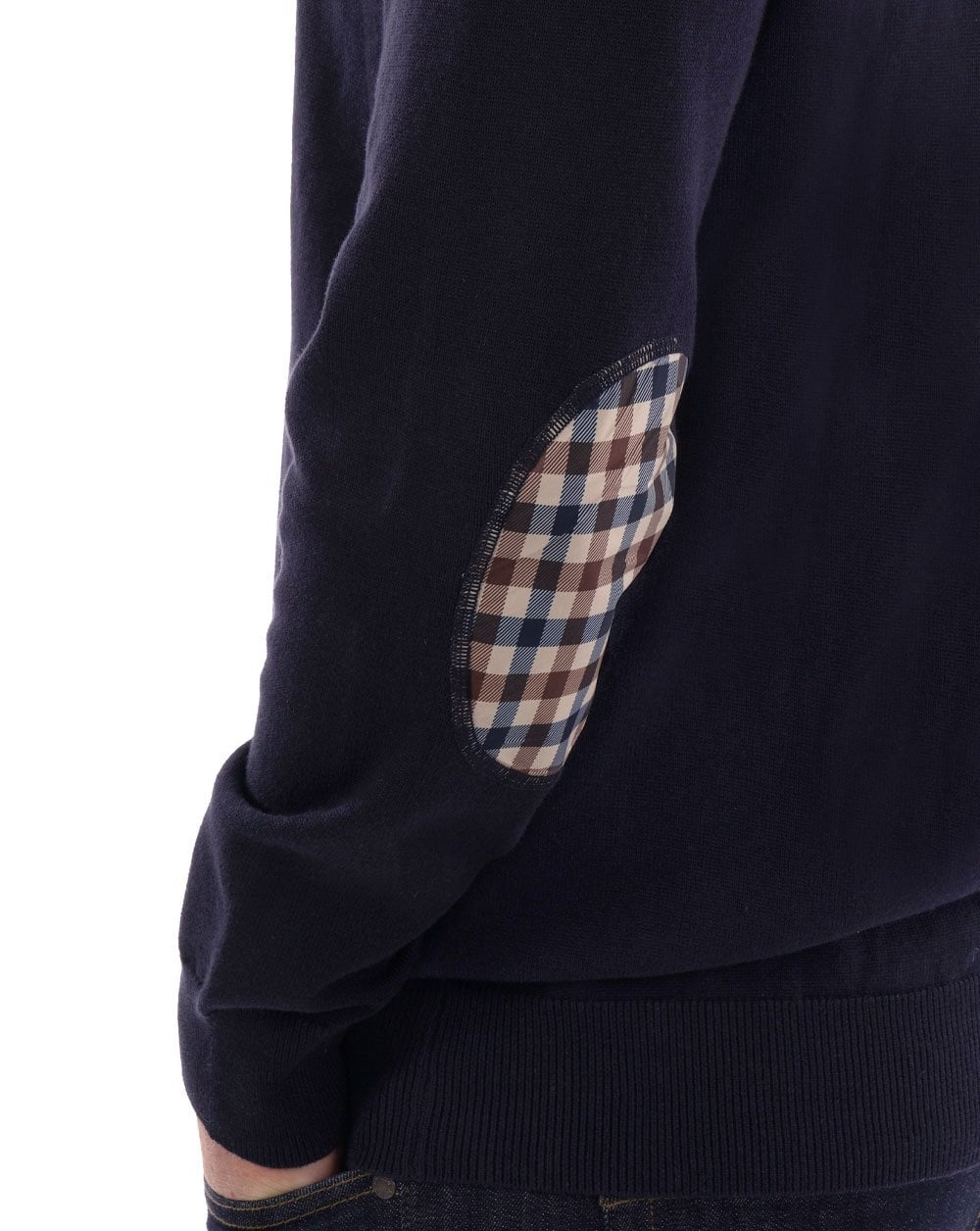 Aquascutum Check Elbow Patch Knit Jumper Navy