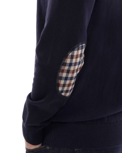 Aquascutum Check Elbow Patch Knit Jumper Navy