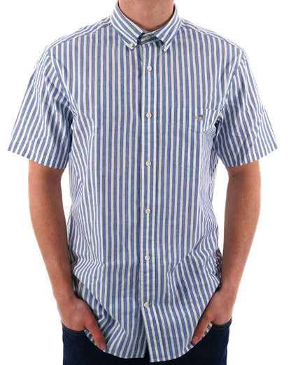 Gant Cotton Linen Stripe SS Shirt Rich Blue