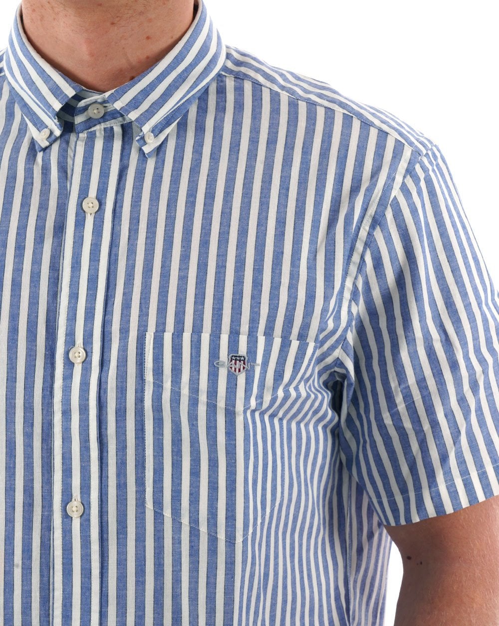 Gant Cotton Linen Stripe SS Shirt Rich Blue