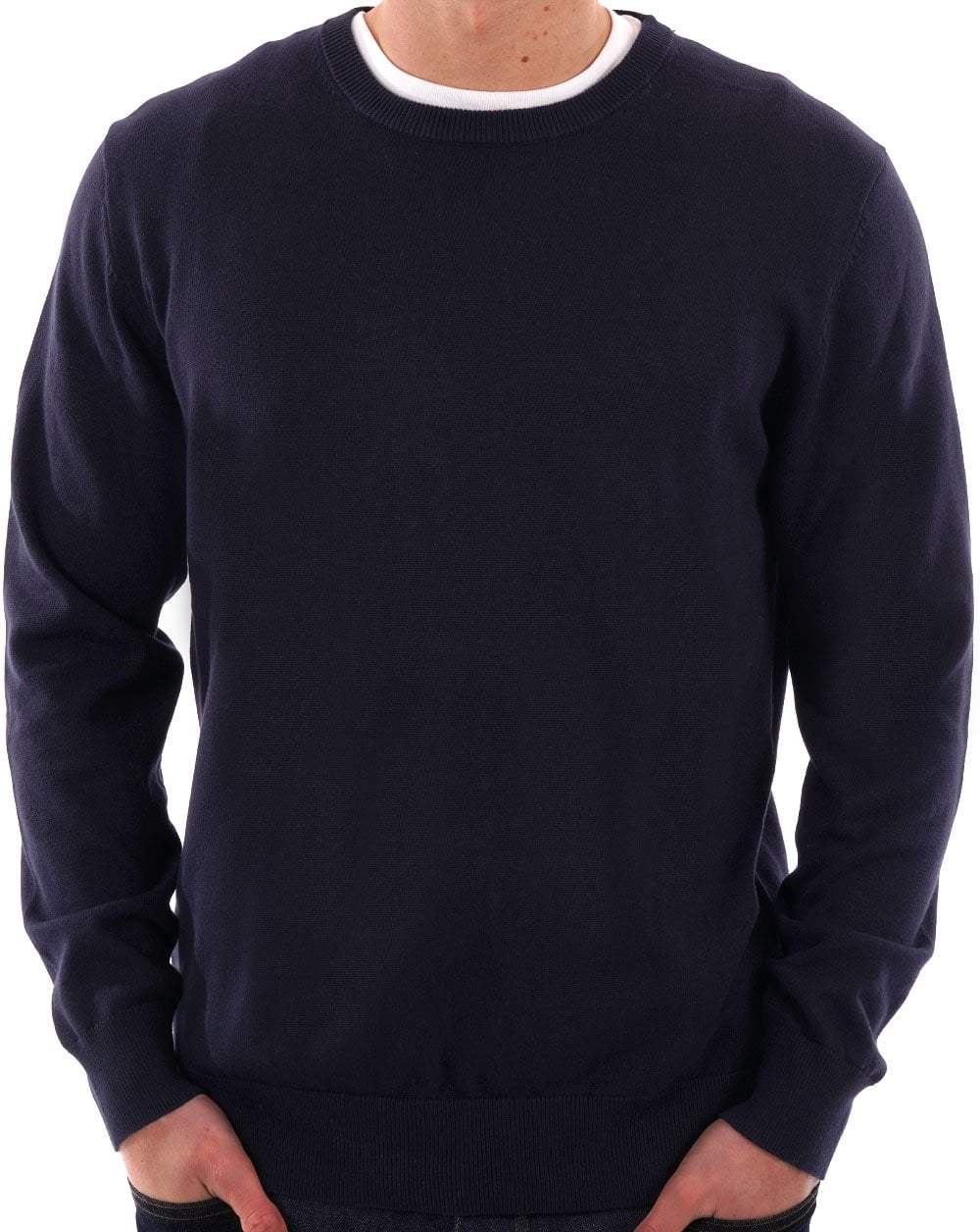 Aquascutum Check Elbow Patch Knit Jumper Navy