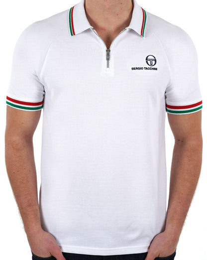Sergio Tacchini Tipped Zip Polo Shirt White Green Red