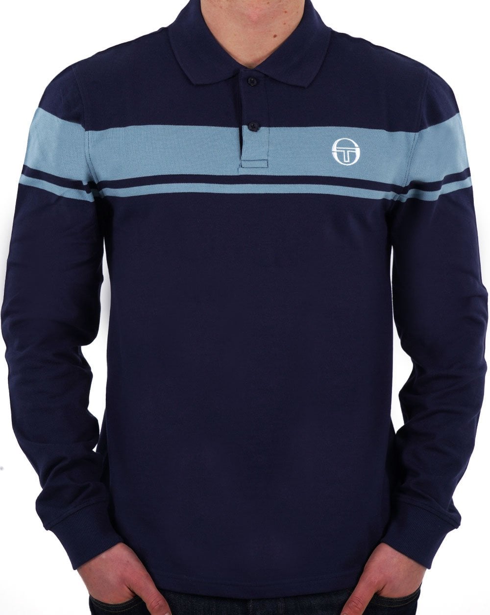 Sergio Tacchini Young Line LS Polo Shirt Navy/Soft Blue