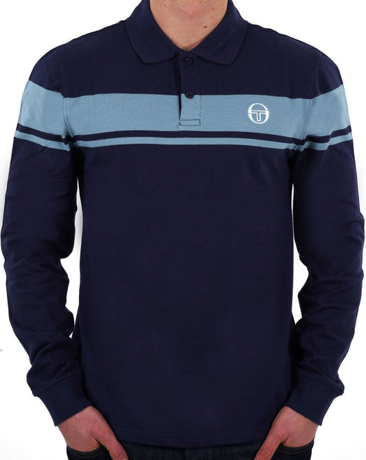 Sergio Tacchini Young Line LS Polo Shirt Navy/Soft Blue