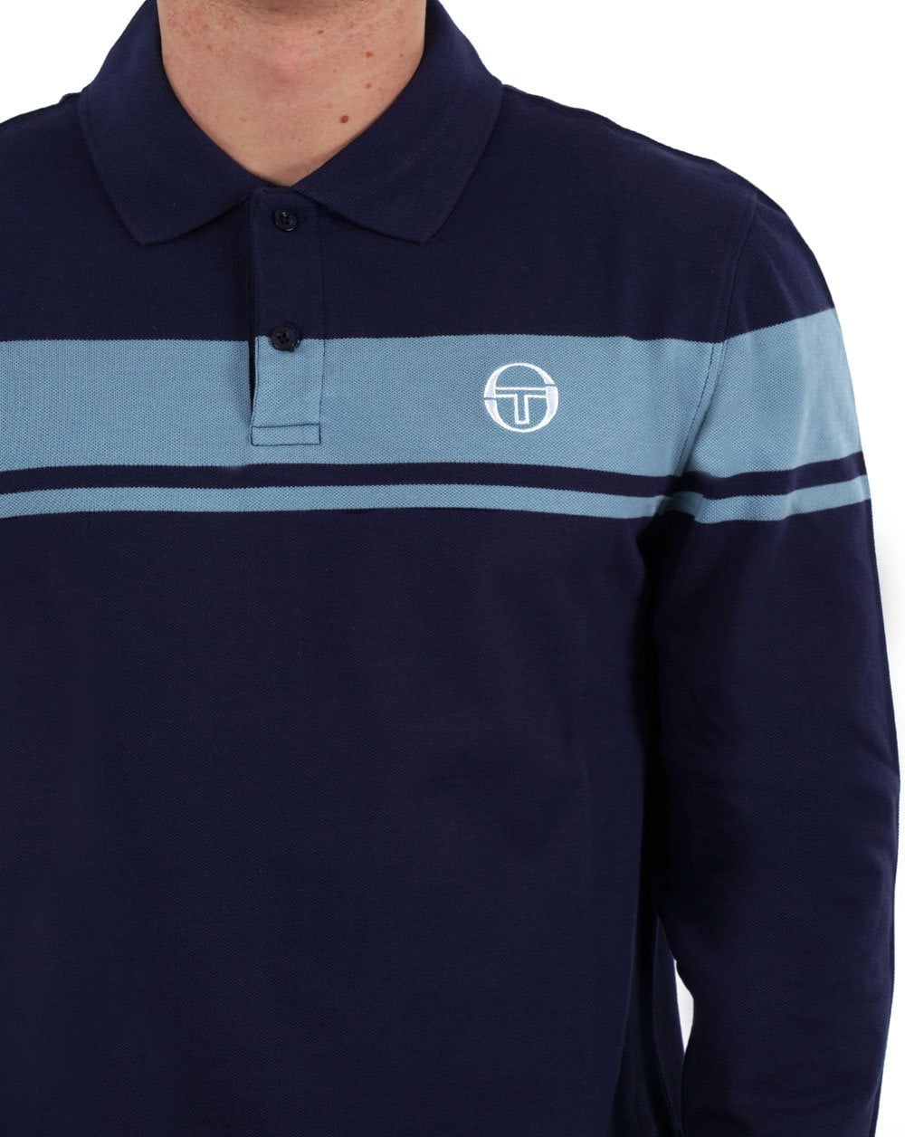 Sergio Tacchini Young Line LS Polo Shirt Navy/Soft Blue