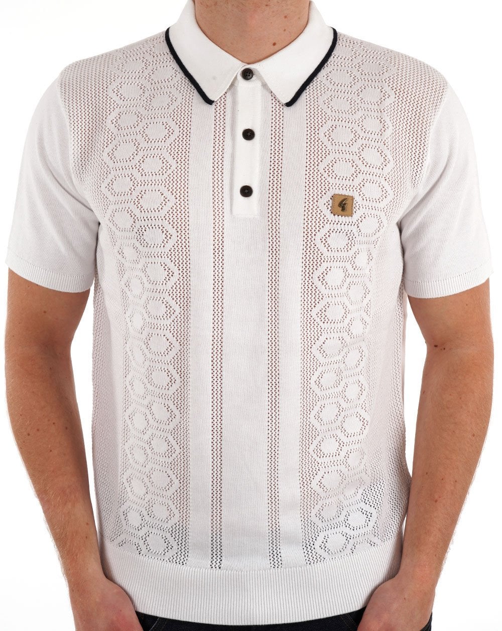 Gabicci Vintage Knitted Weave Polo White
