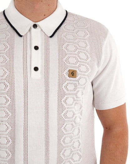 Gabicci Vintage Knitted Weave Polo White