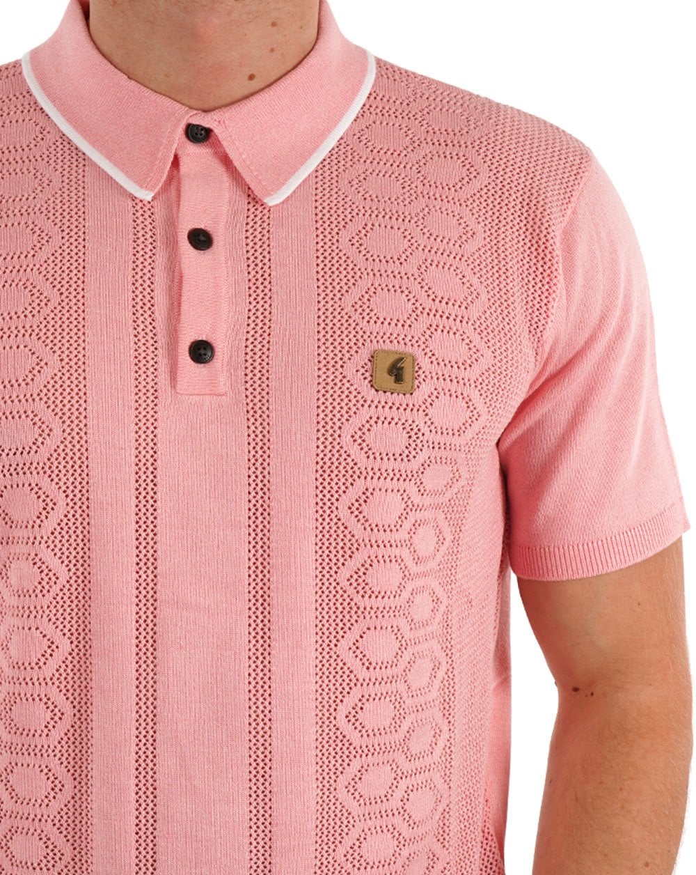 Gabicci Vintage Knitted Weave Polo Soft Pink