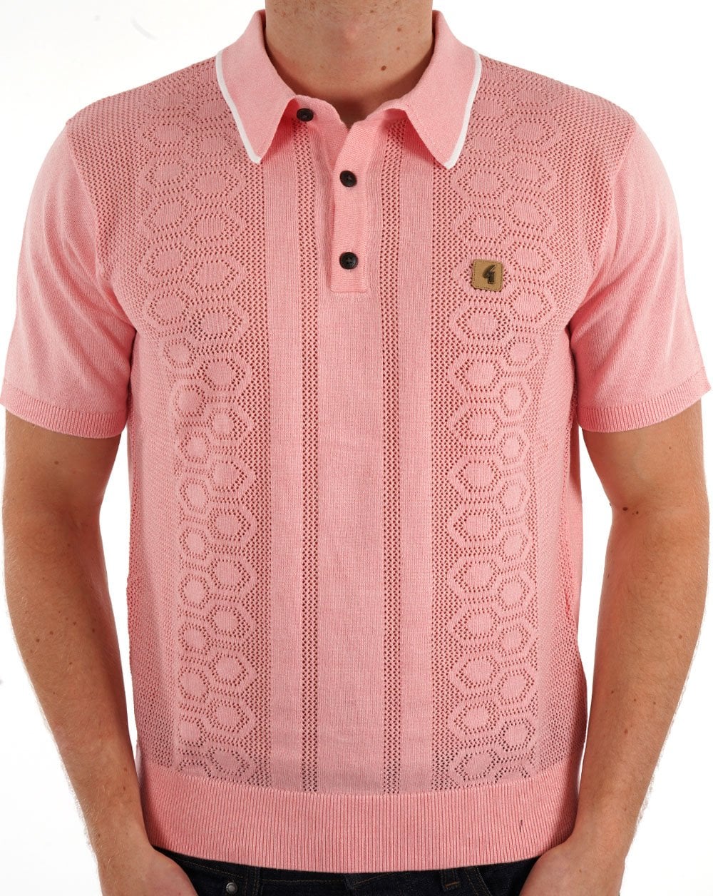 Gabicci Vintage Knitted Weave Polo Soft Pink