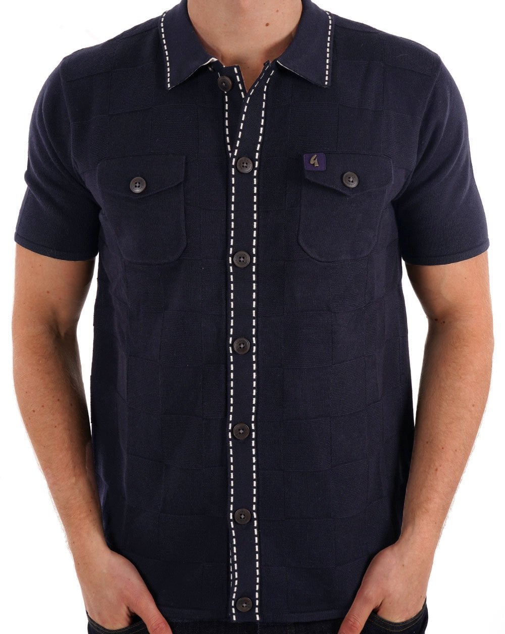 Gabicci Vintage Full Button Knitted Polo Navy