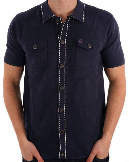 Gabicci Vintage Full Button Knitted Polo Navy