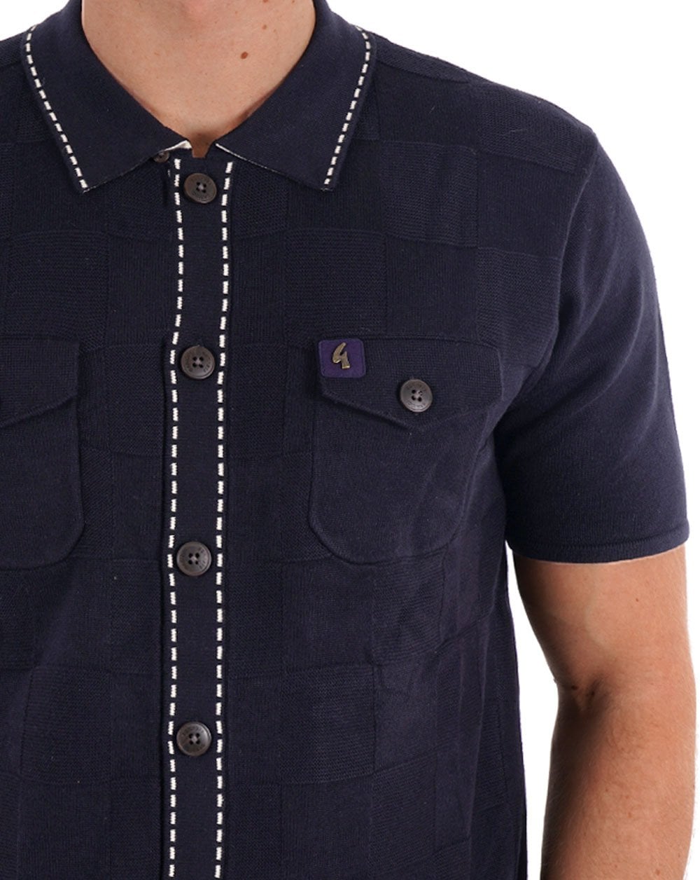 Gabicci Vintage Full Button Knitted Polo Navy