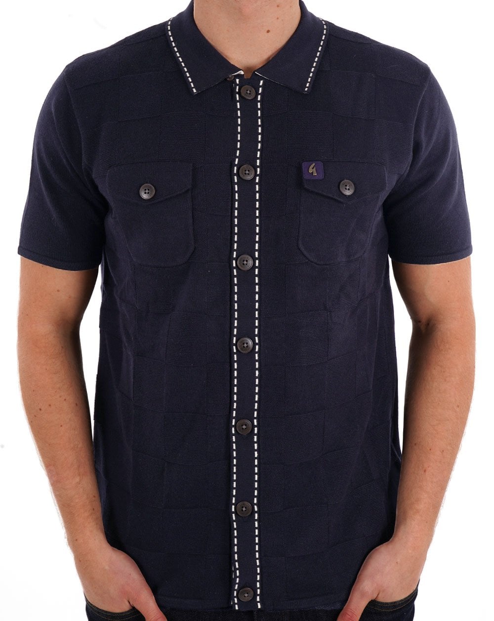 Gabicci Vintage Full Button Knitted Polo Navy