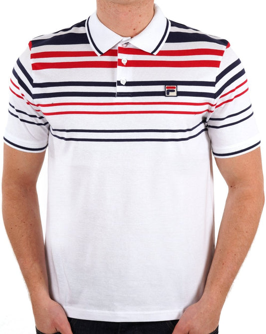 Fila Vintage Business Polo Shirt White Navy Red