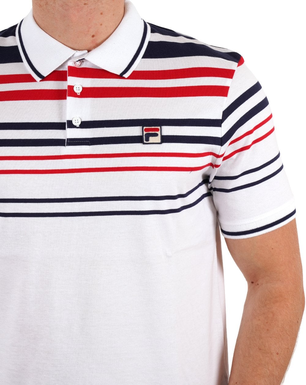 Fila Vintage Business Polo Shirt White Navy Red