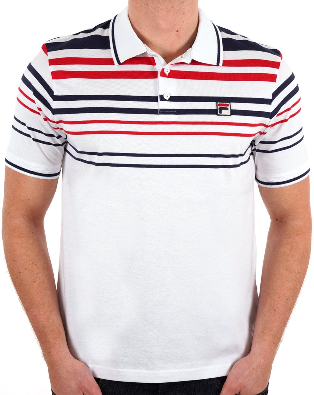 Fila Vintage Business Polo Shirt White Navy Red