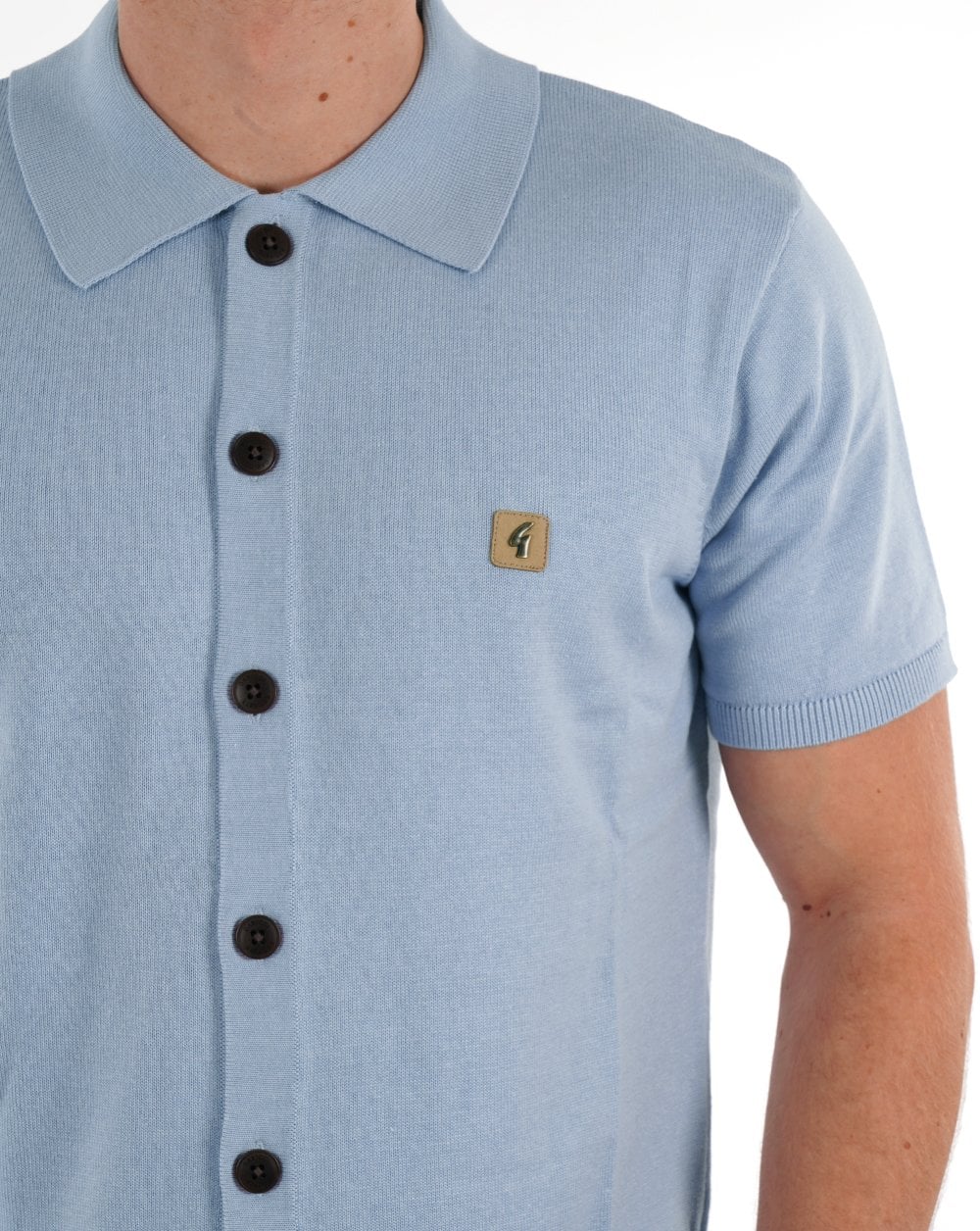 Gabicci Vintage Full Button Polo Shirt Sky
