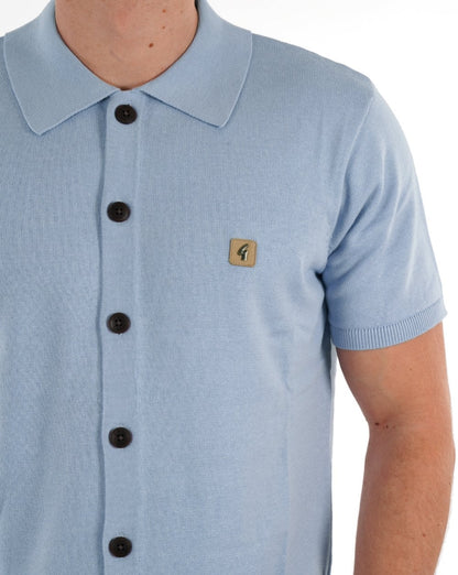 Gabicci Vintage Full Button Polo Shirt Sky