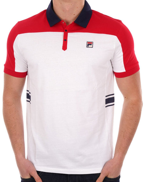 Fila Vintage Vilas Polo Shirt White/Red/Navy