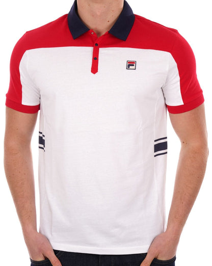 Fila Vintage Vilas Polo Shirt White/Red/Navy
