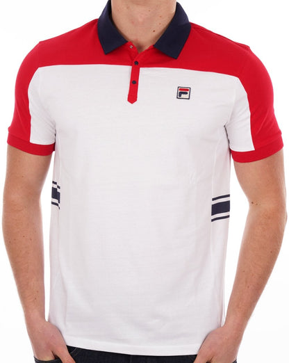 Fila Vintage Vilas Polo Shirt White/Red/Navy
