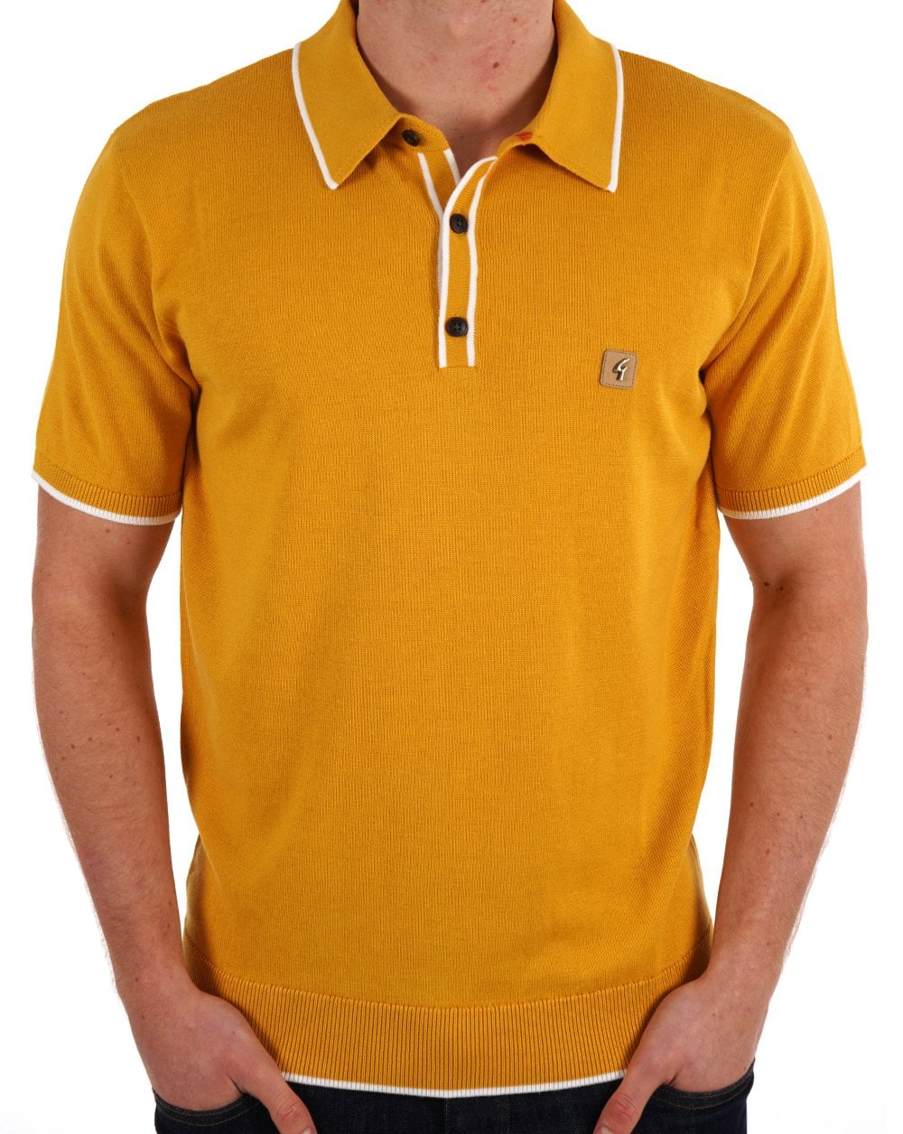 Gabicci Vintage Lineker Tipped Knitted Polo Yellow