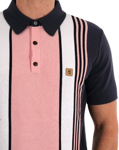 Gabicci Vintage Knitted Polo Navy Pink Striped