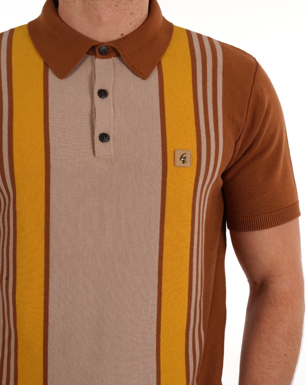 Gabicci Vintage Knitted Polo Walnut Striped