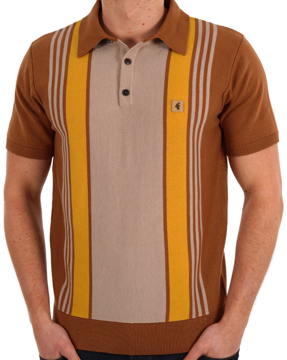 Gabicci Vintage Knitted Polo Walnut Striped