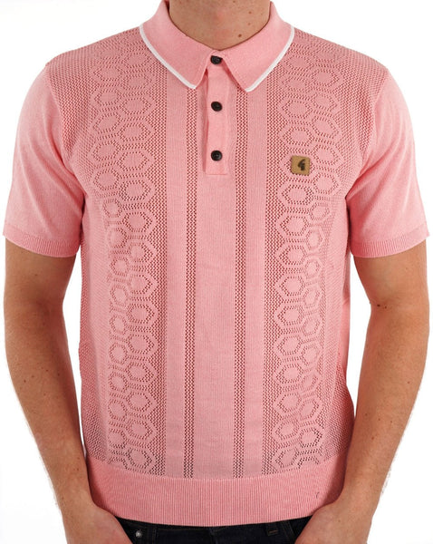 Gabicci Vintage Knitted Weave Polo Soft Pink