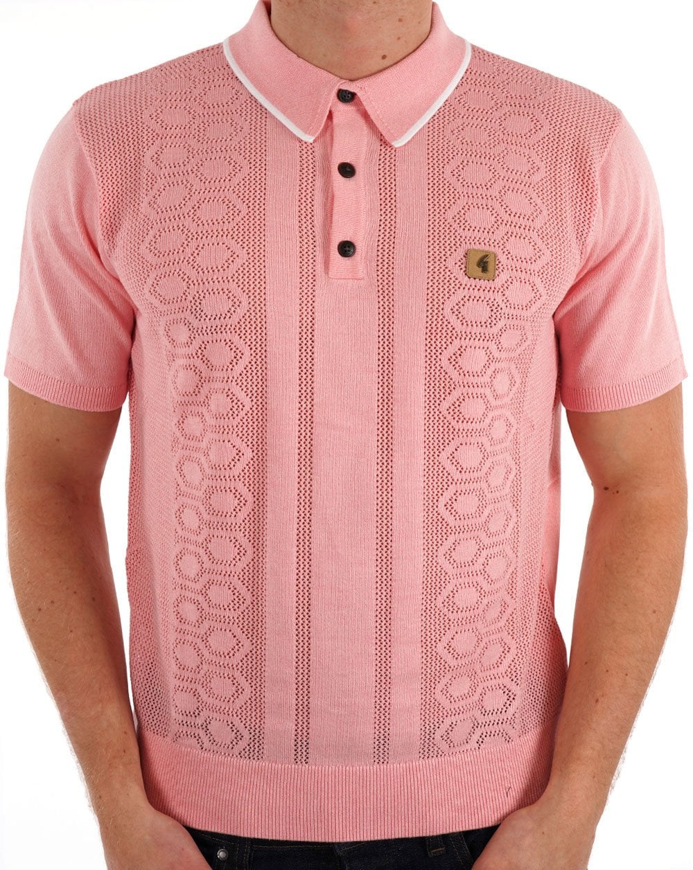 Gabicci Vintage Knitted Weave Polo Soft Pink