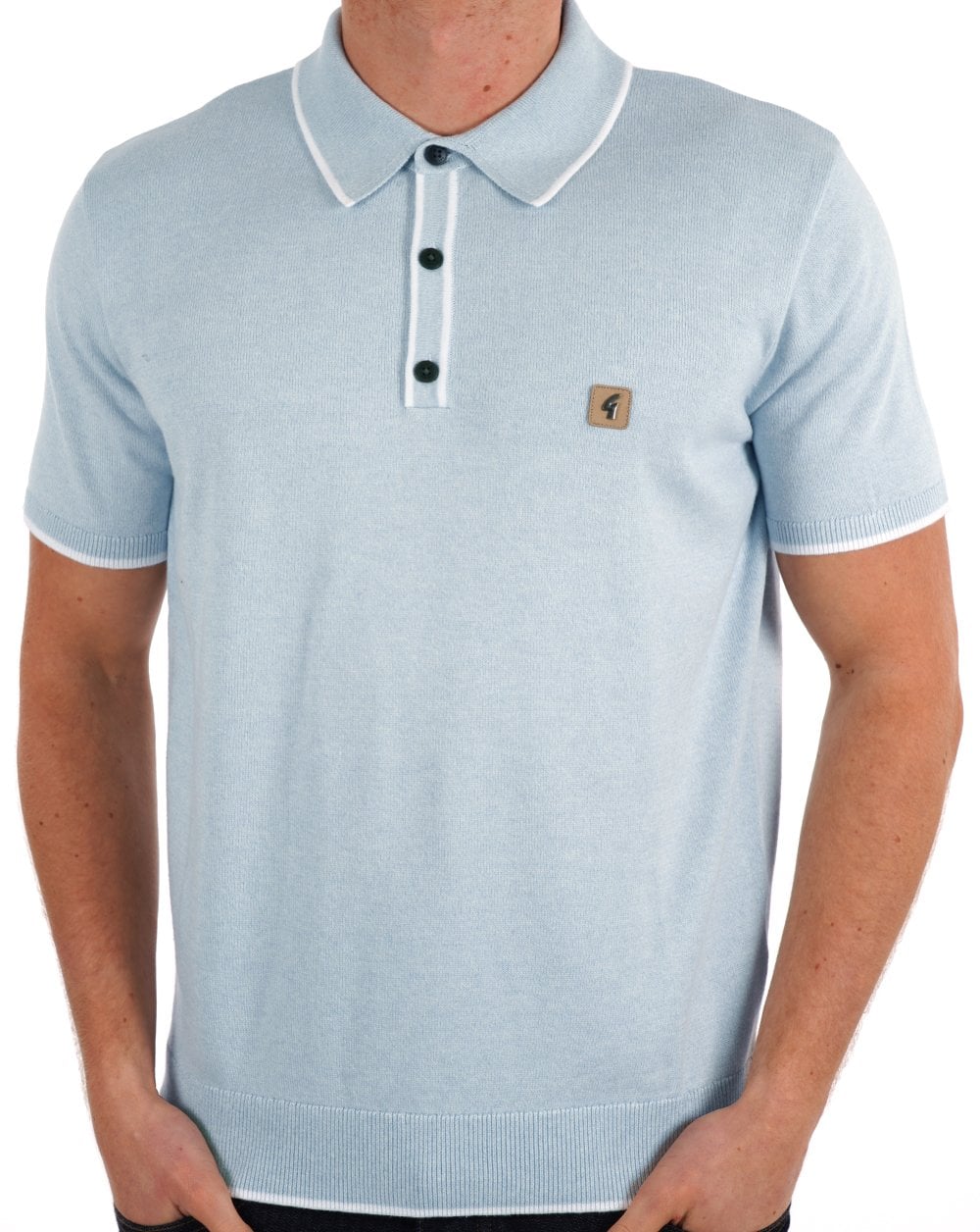 Gabicci Vintage Lineker Tipped Knitted Polo Sky Blue