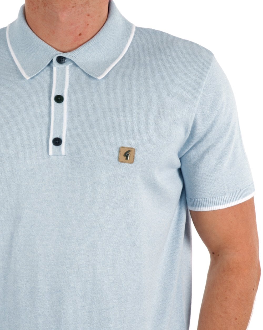 Gabicci Vintage Lineker Tipped Knitted Polo Sky Blue