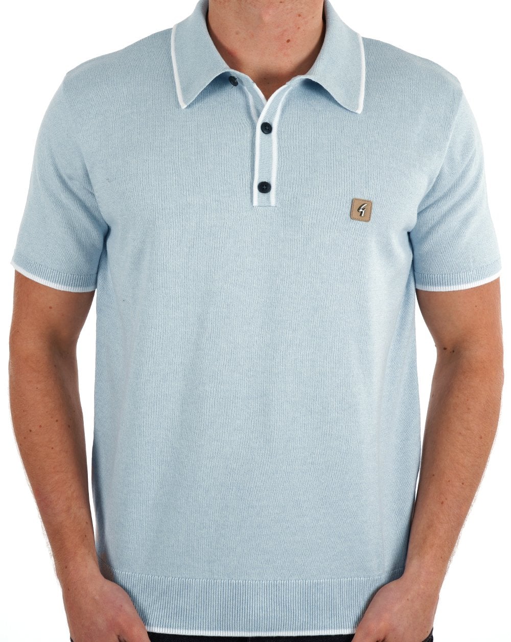 Gabicci Vintage Lineker Tipped Knitted Polo Sky Blue
