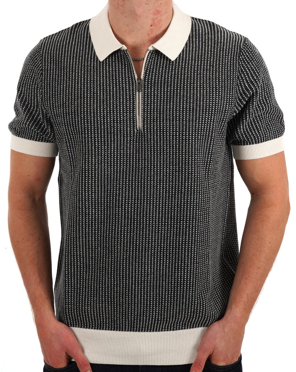 Ben Sherman BI Coloured Zip Neck Polo Ivory