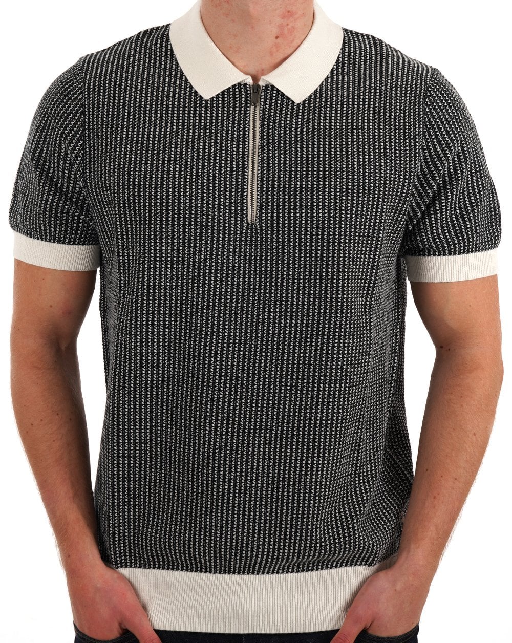 Ben Sherman BI Coloured Zip Neck Polo Ivory