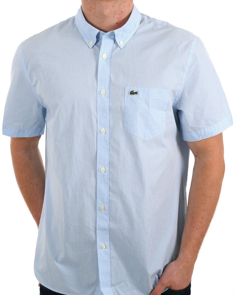 Lacoste Gingham SS Shirt Sky Blue/White