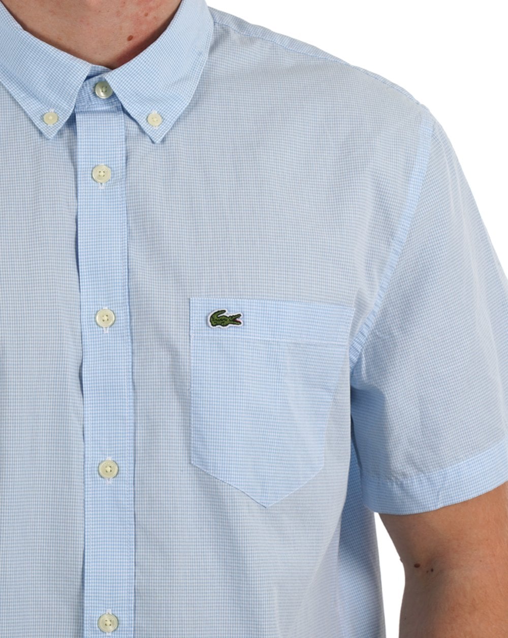 Lacoste Gingham SS Shirt Sky Blue/White