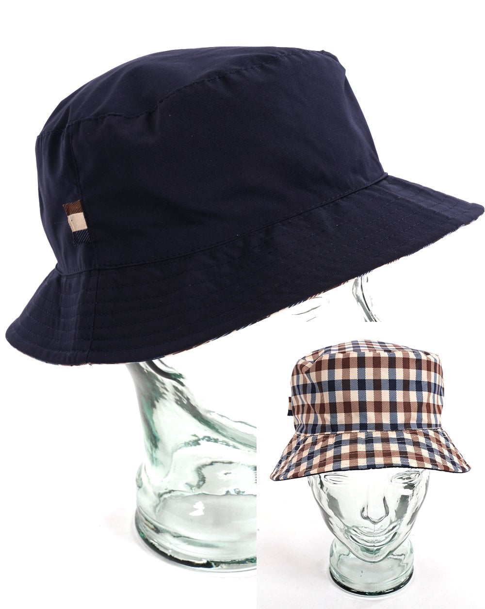 Aquascutum Reversible Bucket Hat Navy/Check