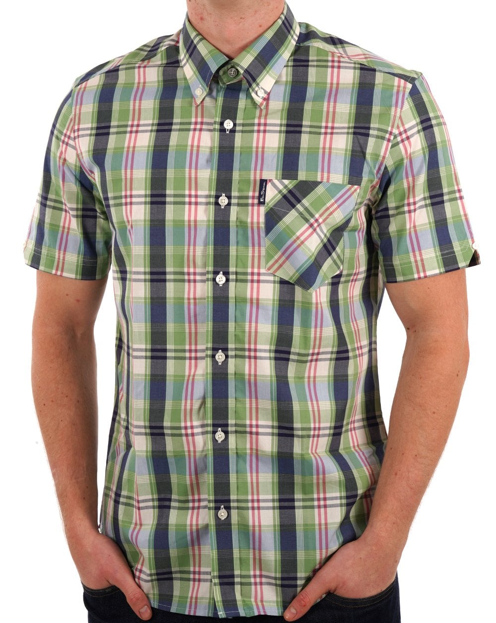 Ben Sherman Gingham Overcheck SS Shirt Grass Green